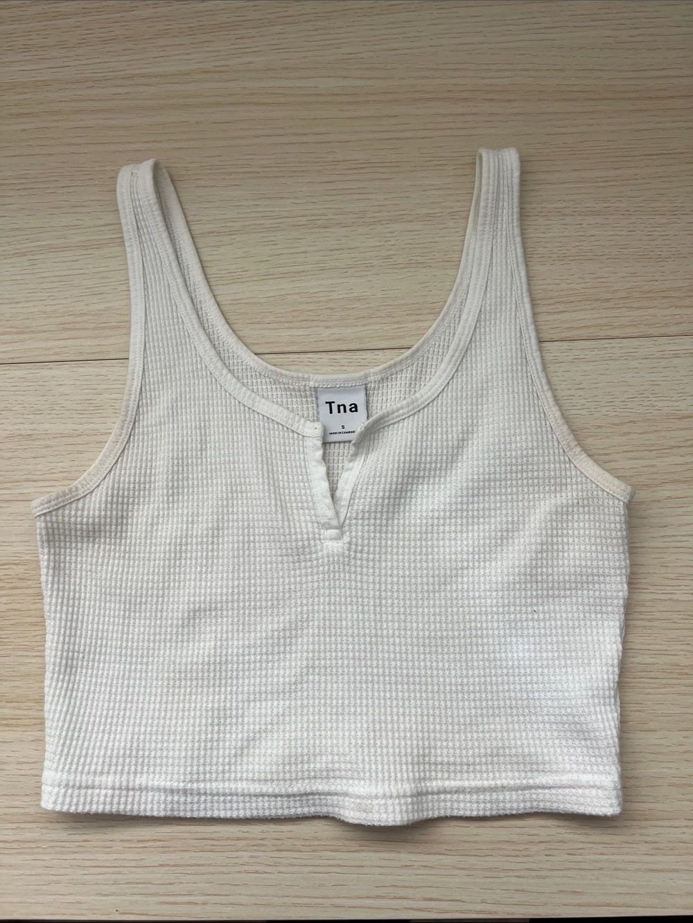 TNA White Waffle V-Notch Crop Tank